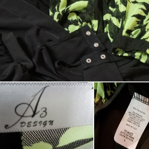 🆕️1 LEFT👉A3 Design Black & Green Floral Bodysuit - Picture 7 of 8